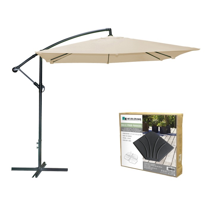 Pack parasol déporté beige + dalle béton – Élégance, ombre XXL et stabilité assurée