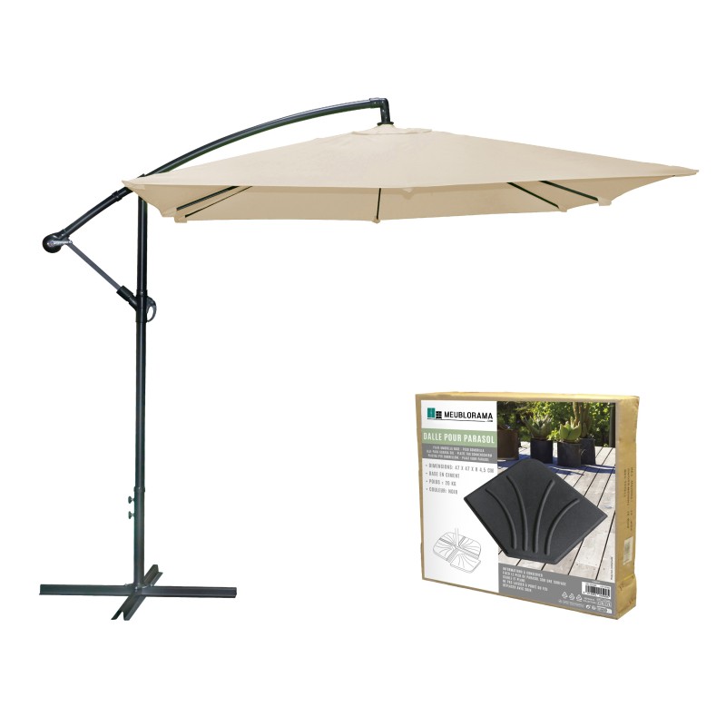 Pack parasol déporté beige + dalle béton – Élégance, ombre XXL et stabilité assurée