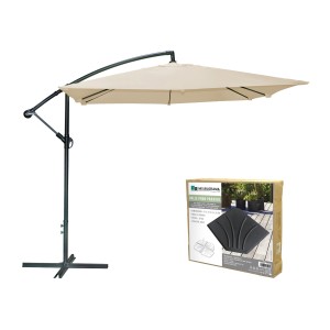 Pack parasol déporté beige + dalle béton – Élégance, ombre XXL et stabilité assurée