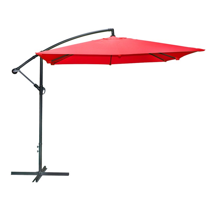 Pack parasol déporté rouge + dalle béton – Élégance, ombre XXL et stabilité assurée