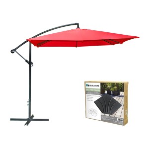 Pack parasol déporté rouge + dalle béton – Élégance, ombre XXL et stabilité assurée