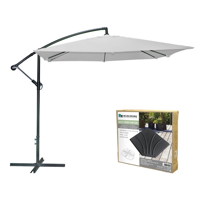 Pack parasol déporté gris clair + dalle béton – Élégance, ombre XXL et stabilité assurée