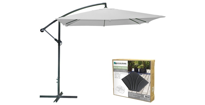 Pack parasol déporté gris clair + dalle béton – Élégance, ombre XXL et stabilité assurée