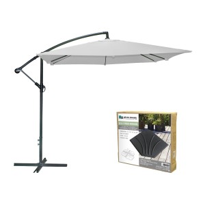Pack parasol déporté gris clair + dalle béton – Élégance, ombre XXL et stabilité assurée