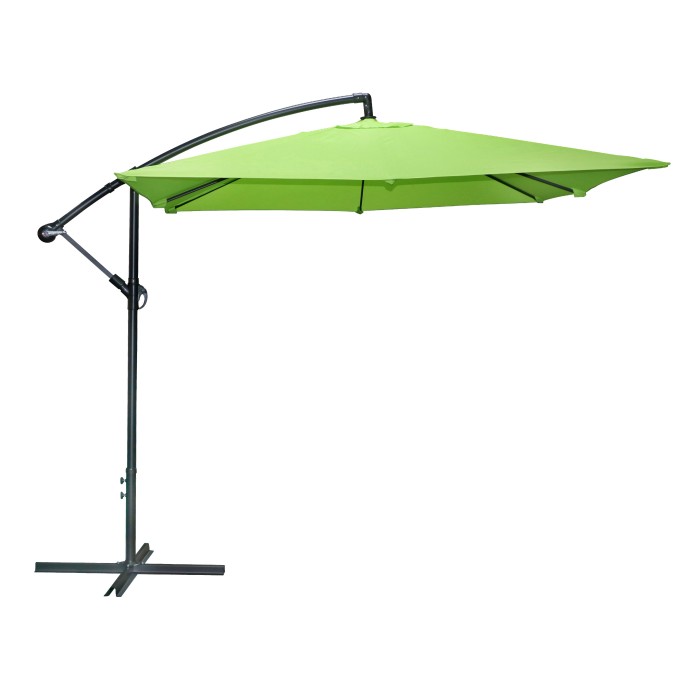 Pack parasol déporté vert pomme + dalle béton – Élégance, ombre XXL et stabilité assurée