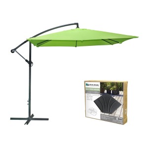 Pack parasol déporté vert pomme + dalle béton – Élégance, ombre XXL et stabilité assurée