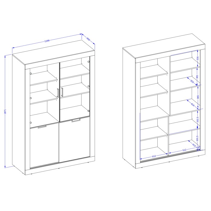 Vitrine design collection MEUNIER coloris Chêne samdal et noir mat – 4 portes