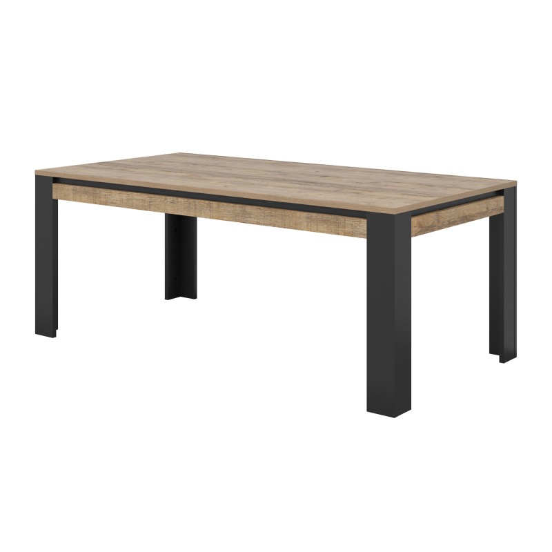 Table de salle à manger 8 personnes MEUNIER – Chêne & noir Mat, 195×77×100 cm