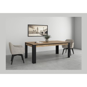 Table de salle à manger 8 personnes MEUNIER – Chêne & noir Mat, 195×77×100 cm