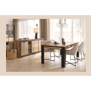 Table de salle à manger 8 personnes MEUNIER – Chêne & noir Mat, 195×77×100 cm