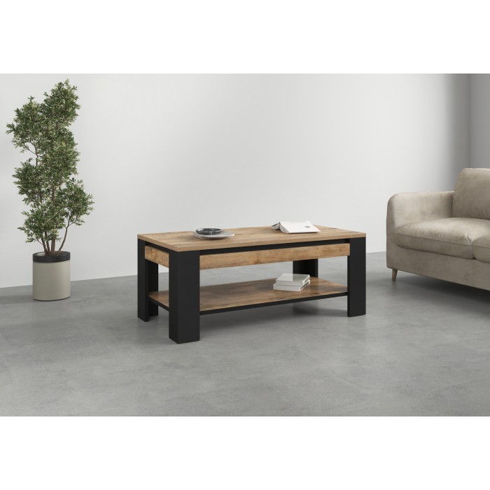 Table Basse collection MEUNIER – Chêne Samdal & noir mat, 120×49×60 cm