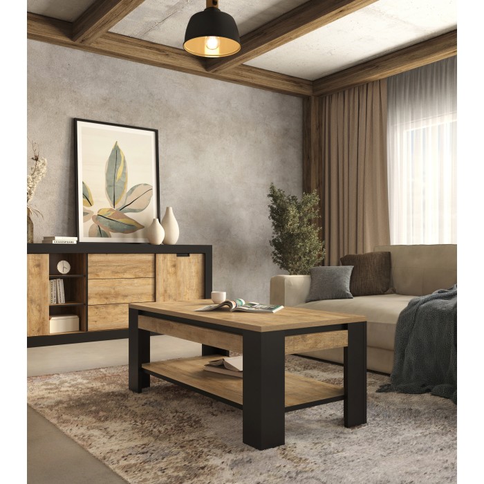 Table Basse collection MEUNIER – Chêne Samdal & noir mat, 120×49×60 cm