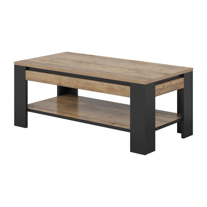 Pack Salon Loft MEUNIER – Meuble TV, buffet & table basse en Chêne Samdal & Noir Mat