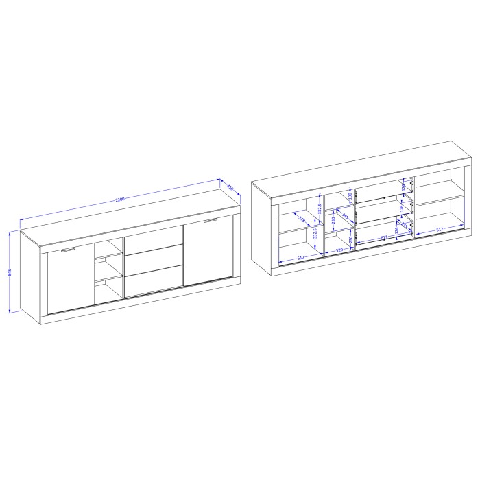 Pack Salon Loft MEUNIER – Meuble TV, buffet & table basse en Chêne Samdal & Noir Mat