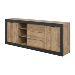 Pack Salon Loft MEUNIER – Meuble TV, buffet & table basse en Chêne Samdal & Noir Mat