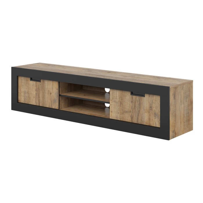 Pack Salon Loft MEUNIER – Meuble TV, buffet & table basse en Chêne Samdal & Noir Mat
