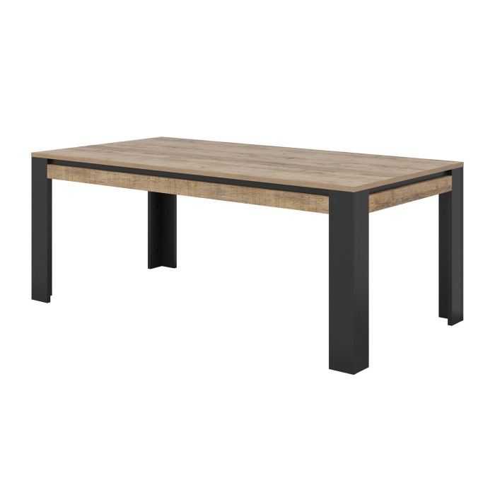 Pack salle à manger MEUNIER – Vitrine, buffet haut & table 8 pers. Chêne Samdal & noir mat