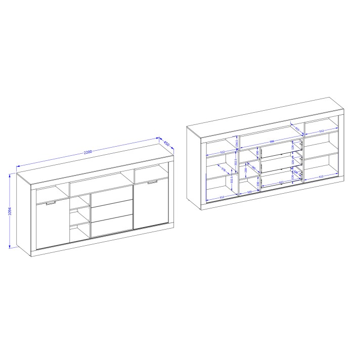 Pack salle à manger MEUNIER – Vitrine, buffet haut & table 8 pers. Chêne Samdal & noir mat
