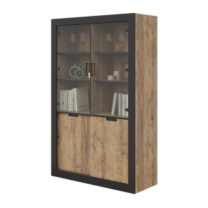 Pack salon complet MEUNIER – Meuble TV, vitrine & table basse en chêne Samdal & noir mat