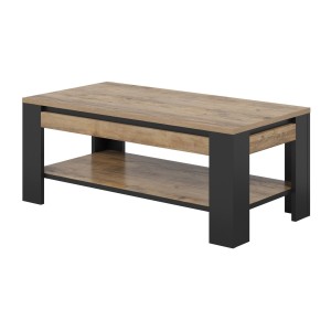 Pack salon complet MEUNIER – Meuble TV, vitrine & table basse en chêne Samdal & noir mat