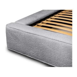 Lit coffre DENALI – Gris perle bouclé – 140x200 cm – Tissu velours doux – Sommier relevable – Rangement intégré 
