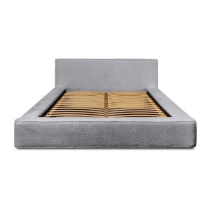 Lit coffre DENALI – Gris perle bouclé – 160x200 cm – Tissu velours doux – Sommier relevable – Rangement intégré 