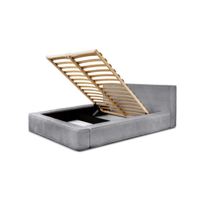 Lit coffre DENALI – Gris perle bouclé – 160x200 cm – Tissu velours doux – Sommier relevable – Rangement intégré 