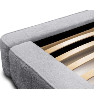 Lit coffre DENALI – Gris perle bouclé – 180x200 cm – Tissu velours doux – Sommier relevable – Rangement intégré 