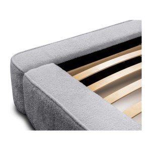 Lit coffre DENALI – Gris perle bouclé – 180x200 cm – Tissu velours doux – Sommier relevable – Rangement intégré 