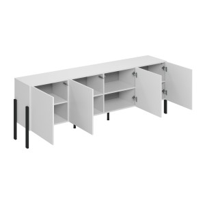 Buffet SALMA – 4 portes Push-to-Open – Blanc super mat & noir mat, 204×70×40 cm