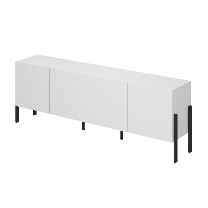 Buffet SALMA – 4 portes Push-to-Open – Blanc super mat & noir mat, 204×70×40 cm