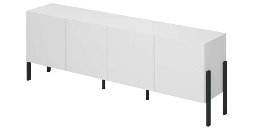 Buffet SALMA – 4 portes Push-to-Open – Blanc super mat & noir mat, 204×70×40 cm