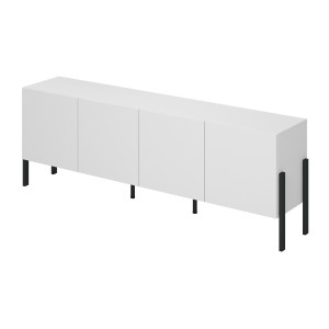 Buffet SALMA – 4 portes Push-to-Open – Blanc super mat & noir mat, 204×70×40 cm