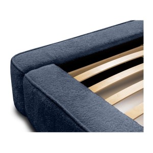 Lit coffre DENALI – Bleu acier bouclé – 180x200 cm – Tissu velours doux – Sommier relevable – Rangement intégré 