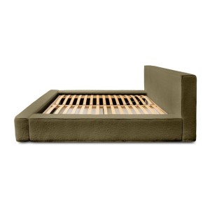 Lit coffre DENALI – Olive bouclé – 160x200 cm – Tissu velours doux – Sommier relevable – Rangement intégré 
