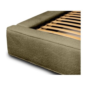 Lit coffre DENALI – Olive bouclé – 140x200 cm – Tissu velours doux – Sommier relevable – Rangement intégré 
