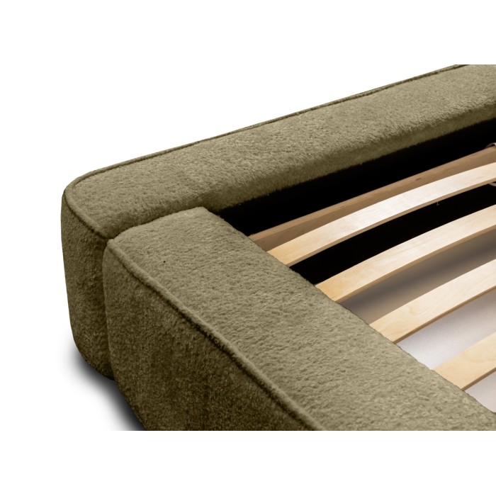 Lit coffre DENALI – Olive bouclé – 140x200 cm – Tissu velours doux – Sommier relevable – Rangement intégré 