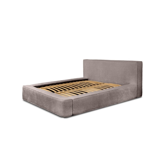 Lit coffre DENALI – Taupe rosé bouclé – 180x200 cm – Tissu velours doux – Sommier relevable – Rangement intégré 