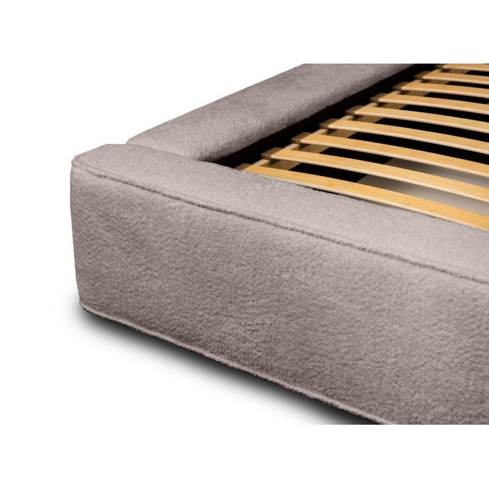 Lit coffre DENALI – Taupe rosé bouclé – 160x200 cm – Tissu velours doux – Sommier relevable – Rangement intégré 