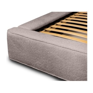 Lit coffre DENALI – Taupe rosé bouclé – 160x200 cm – Tissu velours doux – Sommier relevable – Rangement intégré 