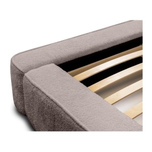 Lit coffre DENALI – Taupe rosé bouclé – 160x200 cm – Tissu velours doux – Sommier relevable – Rangement intégré 