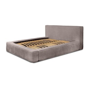 Lit coffre DENALI – Taupe rosé bouclé – 140x200 cm – Tissu velours doux – Sommier relevable – Rangement intégré 