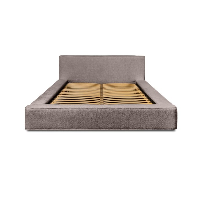 Lit coffre DENALI – Taupe rosé bouclé – 140x200 cm – Tissu velours doux – Sommier relevable – Rangement intégré 