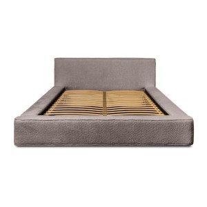 Lit coffre DENALI – Taupe rosé bouclé – 140x200 cm – Tissu velours doux – Sommier relevable – Rangement intégré 