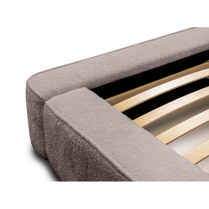 Lit coffre DENALI – Taupe rosé bouclé – 140x200 cm – Tissu velours doux – Sommier relevable – Rangement intégré 