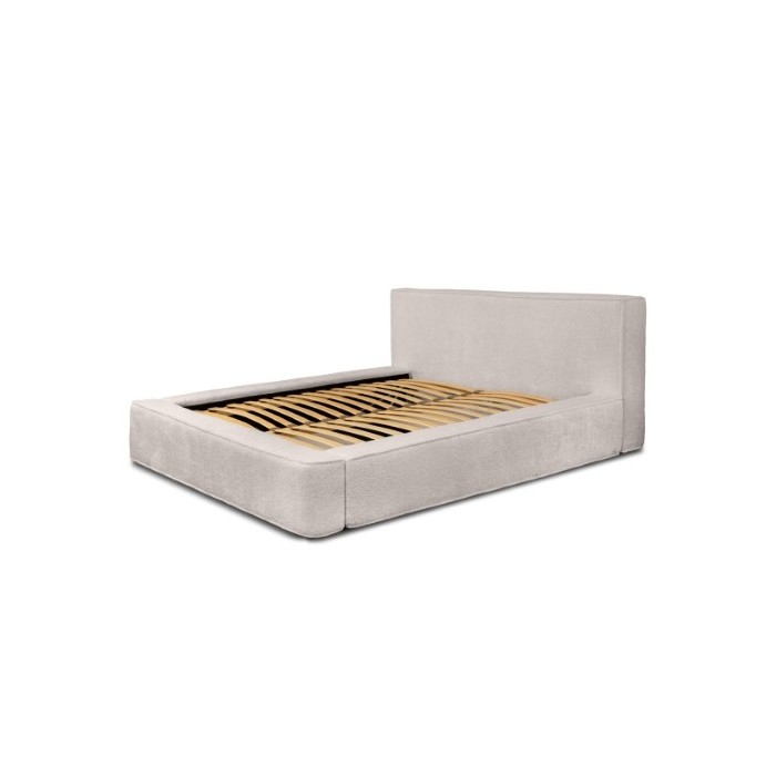 Lit coffre DENALI – Beige poudré bouclé – 160x200 cm – Tissu velours doux – Sommier relevable – Rangement intégré 