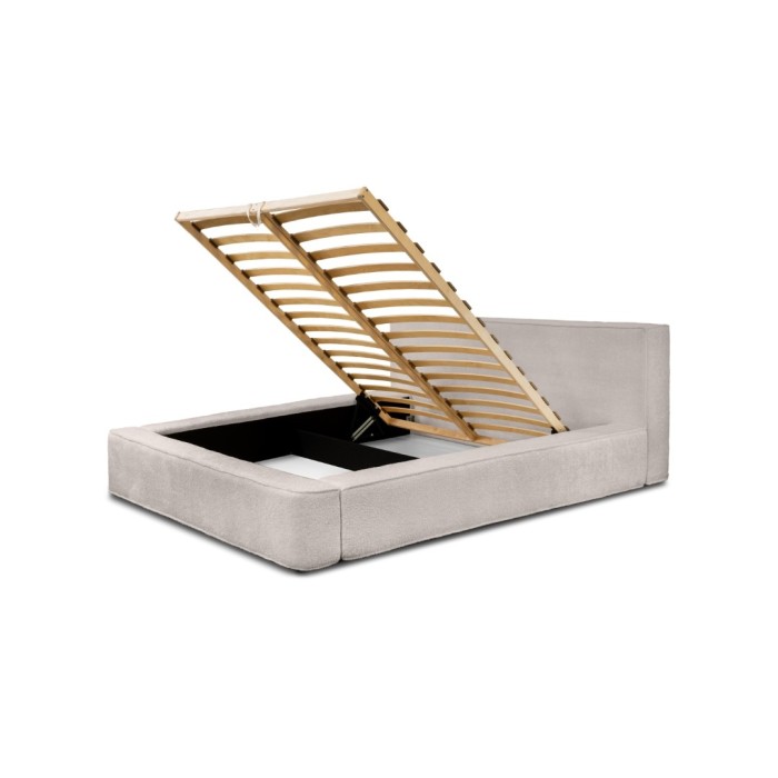 Lit coffre DENALI – Beige poudré bouclé – 160x200 cm – Tissu velours doux – Sommier relevable – Rangement intégré 