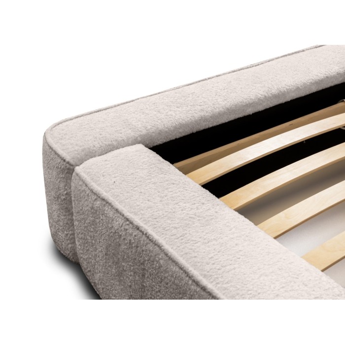 Lit coffre DENALI – Beige poudré bouclé – 160x200 cm – Tissu velours doux – Sommier relevable – Rangement intégré 