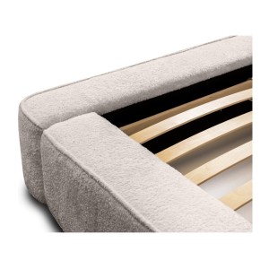Lit coffre DENALI – Beige poudré bouclé – 160x200 cm – Tissu velours doux – Sommier relevable – Rangement intégré 