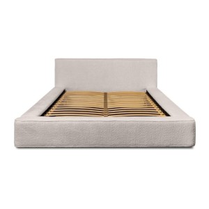 Lit coffre DENALI – Beige poudré bouclé – 140x200 cm – Tissu velours doux – Sommier relevable – Rangement intégré 